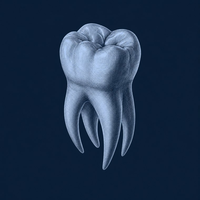 Fine line engraving of a molar